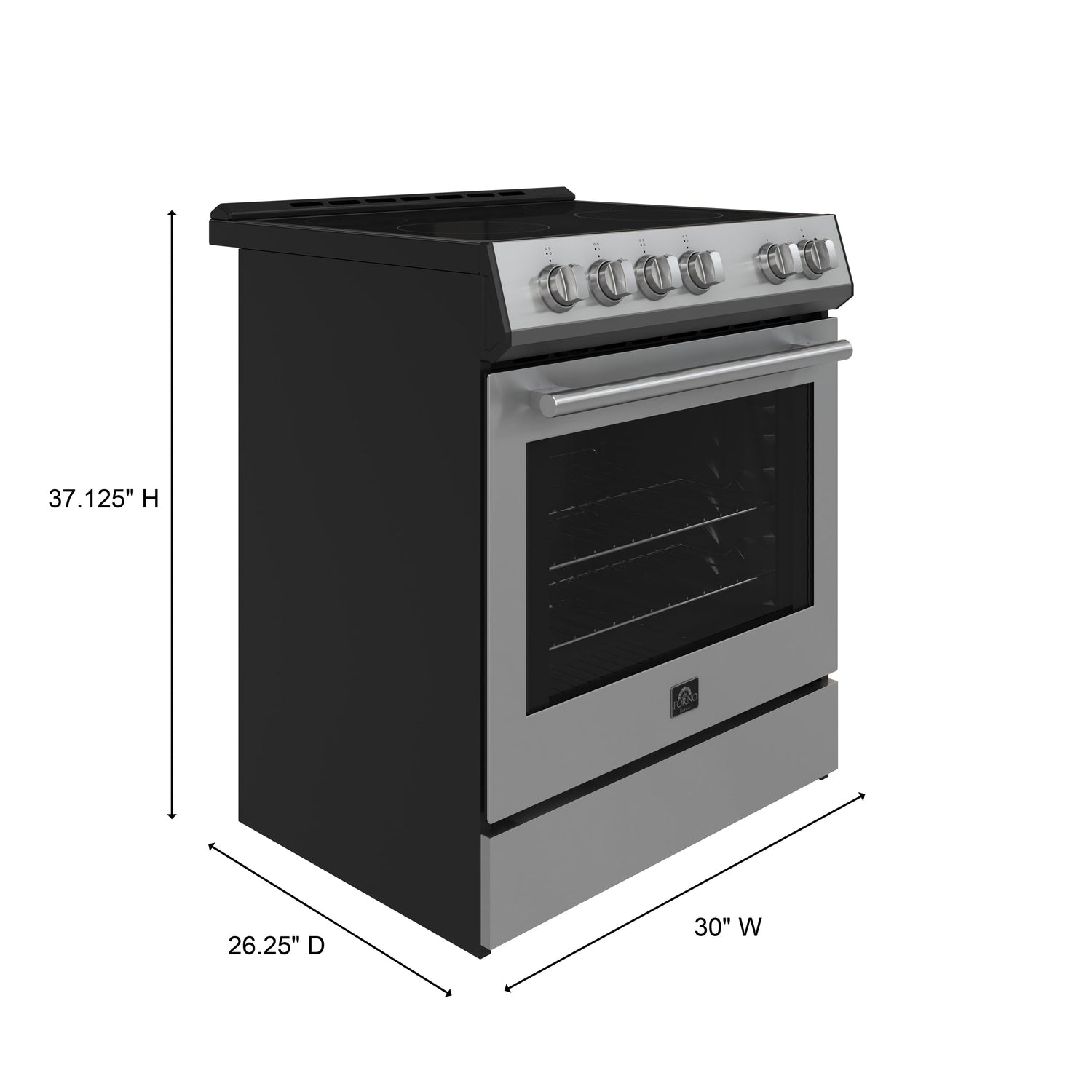 FORNO Espresso Leonardo 30" 5 cu. ft. Electric Range in Stainless Steel with Silver Handles, FFSEL6012-30