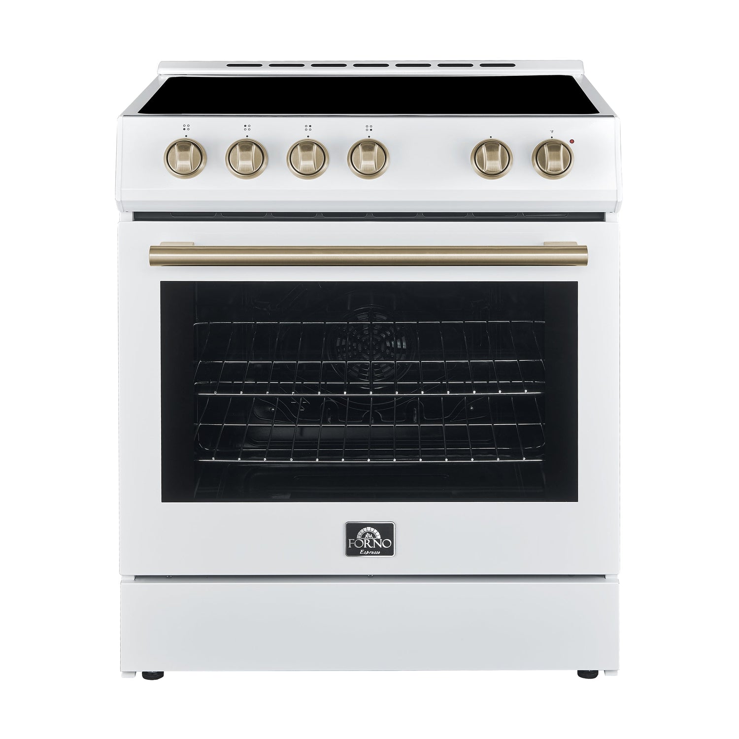 FORNO Espresso Leonardo 30" 5 cu. ft. Electric Range in White with Antique Brass Handles, FFSEL6012-30WHT