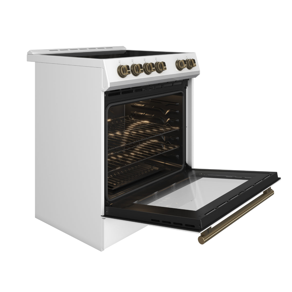 FORNO Espresso Leonardo 30" 5 cu. ft. Electric Range in White with Antique Brass Handles, FFSEL6012-30WHT