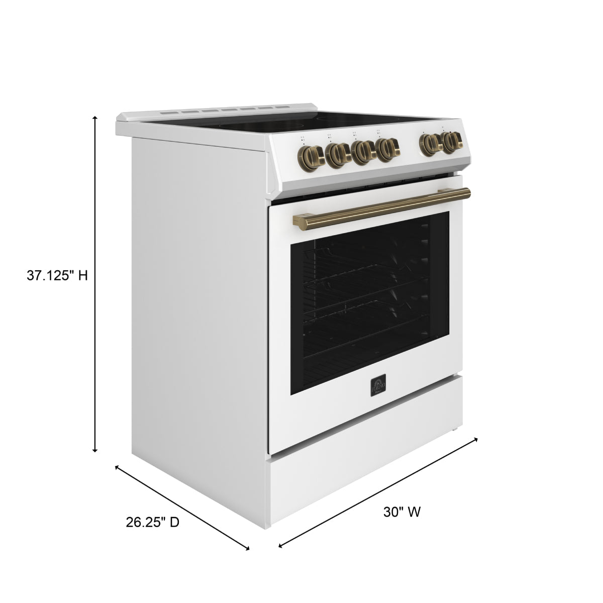 FORNO Espresso Leonardo 30" 5 cu. ft. Electric Range in White with Antique Brass Handles, FFSEL6012-30WHT