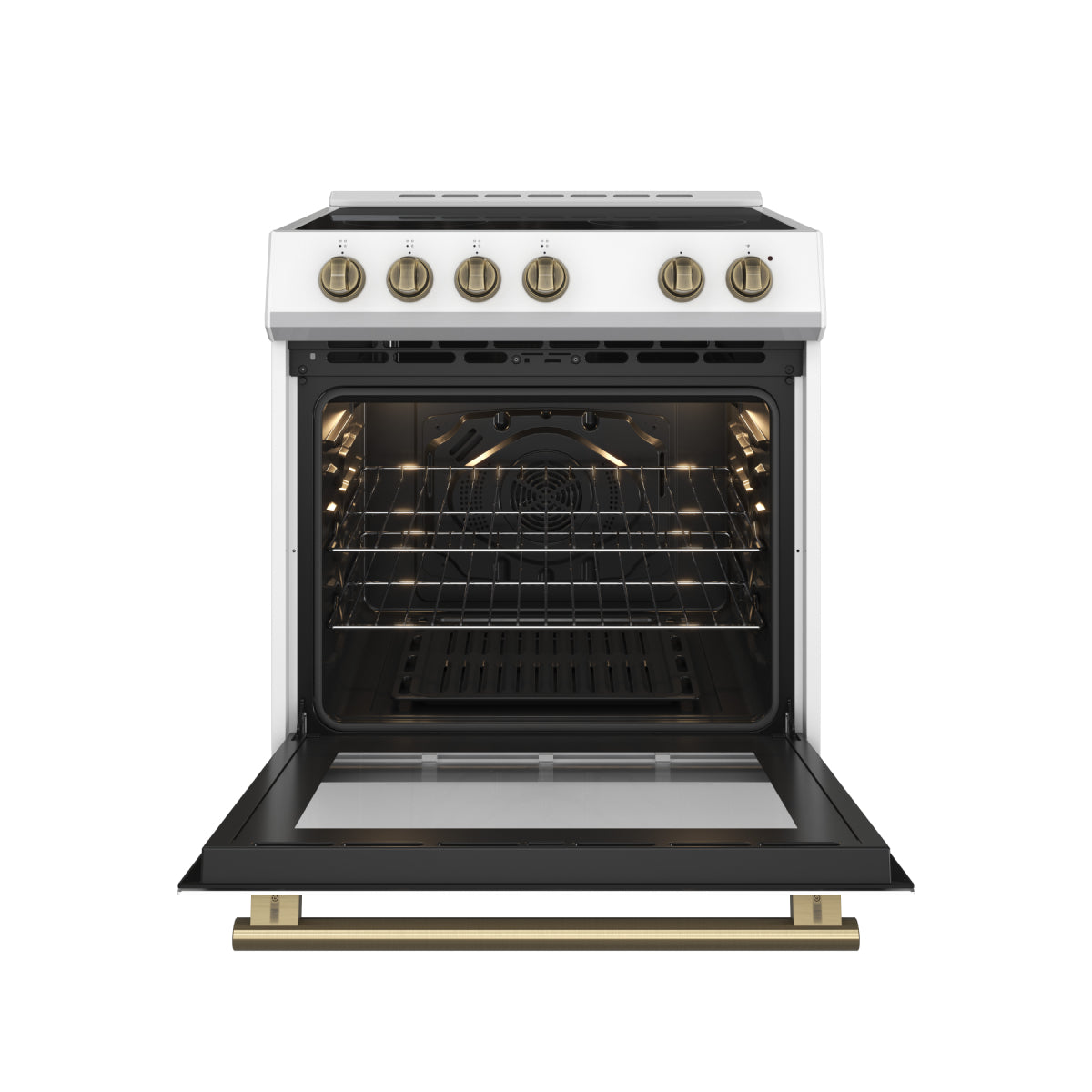 FORNO Espresso Leonardo 30" 5 cu. ft. Electric Range in White with Antique Brass Handles, FFSEL6012-30WHT