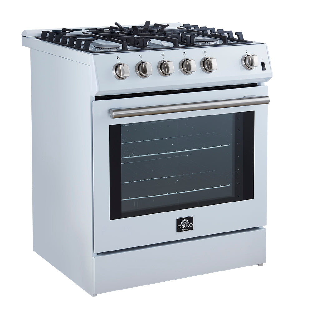 FORNO Espresso Leonardo 30" 5 cu. ft. Gas Range in White with Silver Handles, FFSGS1116-30WHT