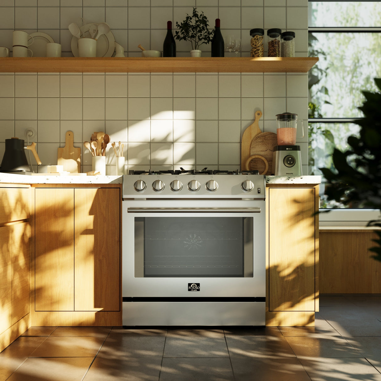 FORNO Espresso Leonardo 30" 5 cu. ft. Gas Range in Stainless Steel with Silver Handles, FFSGS1116-30