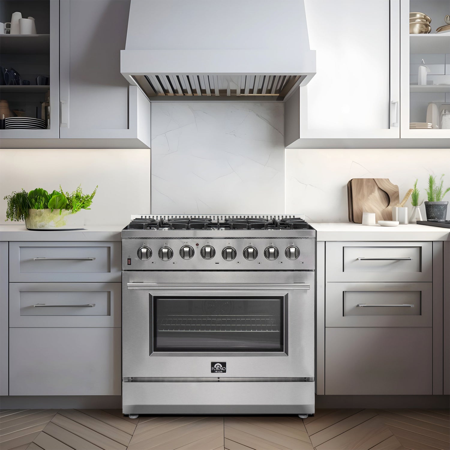 FORNO Galiano 36" 5.36 cu. ft. Dual Fuel Range with 6 Italian Burners in Stainless Steel, FFSGS6156-36