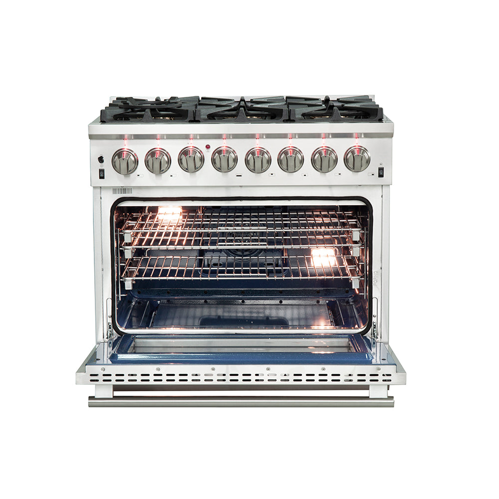 FORNO Capriasca 36" 5.36 cu. ft. Dual Fuel Range with 6 Italian Burners in Stainless Steel, FFSGS6187-36