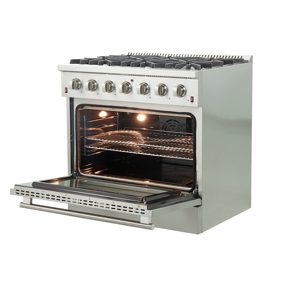 FORNO Galiano 36" 5.36 cu. ft. Gas Range with 6 Italian Burners in Stainless Steel, FFSGS6244-36