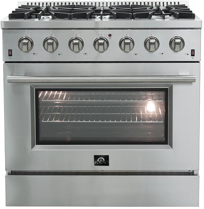 FORNO Appliance Package - 36 Inch Gas Range, Wall Mount Range Hood, Microwave Drawer, AP-FFSGS6244-36-3