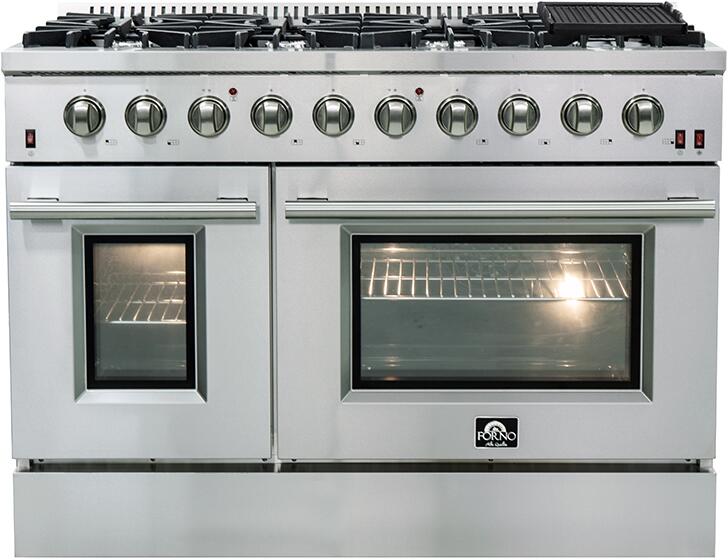 FORNO Appliance Package - 48 Inch Gas Range, Wall Mount Range Hood, Microwave Drawer, AP-FFSGS6244-48-3