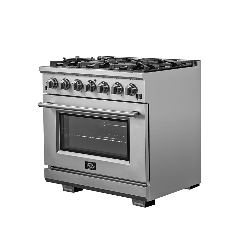 FORNO Capriasca 36" 5.36 cu. ft. Gas Range with 6 Italian Burners in Stainless Steel, FFSGS6260-36