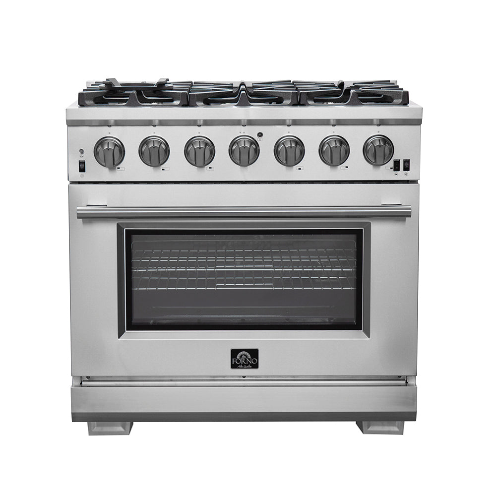 FORNO Capriasca 36" 5.36 cu. ft. Gas Range with 6 Italian Burners in Stainless Steel, FFSGS6260-36