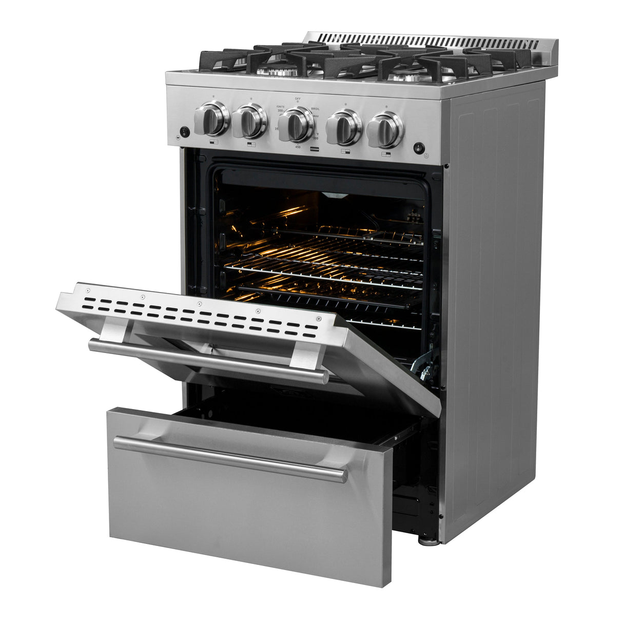 FORNO Breno 24" 2.3 cu. ft. Freestanding Gas Range with 4 Sealed Burners in Stainless Steel, FFSGS6272-24