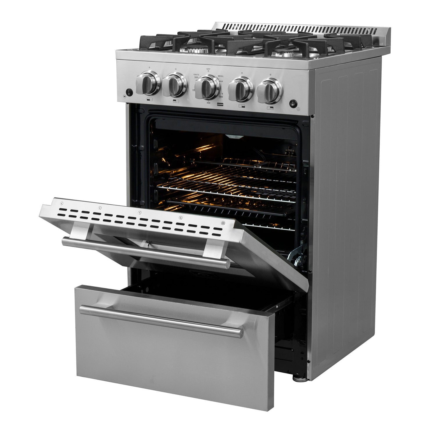 FORNO Breno 24" 2.3 cu. ft. Freestanding Gas Range with 4 Sealed Burners in Stainless Steel, FFSGS6272-24