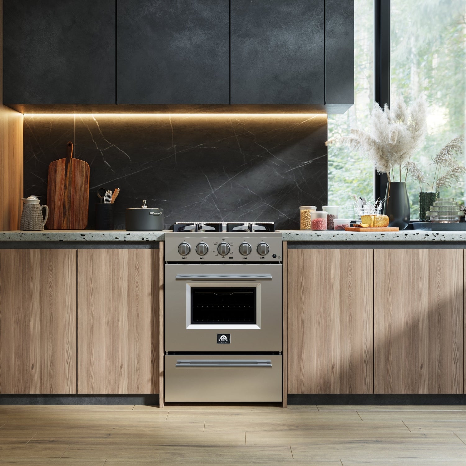 FORNO Breno 24" 2.3 cu. ft. Freestanding Gas Range with 4 Sealed Burners in Stainless Steel, FFSGS6272-24