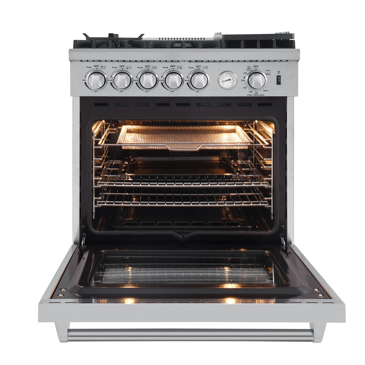 FORNO Appliance Package - 30" Gas Range with Airfryer, Range Hood, 36" Refrigerator, Dishwasher, Microwave Drawer, AP-FFSGS6276-30-12
