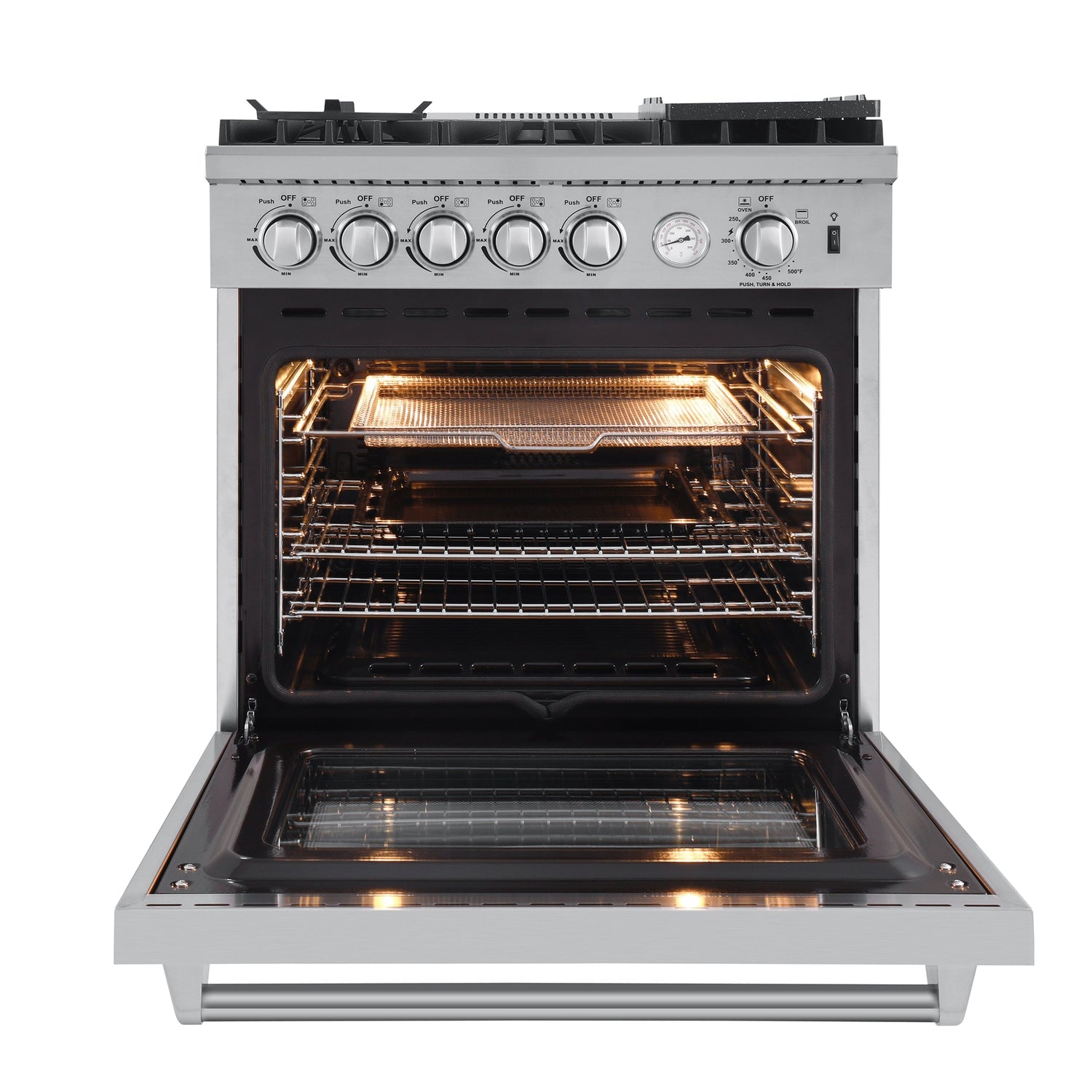 FORNO Appliance Package - 30" Gas Range with Airfryer, Range Hood, 36" Refrigerator, Dishwasher, Microwave Drawer, Wine Cooler, AP-FFSGS6276-30-13