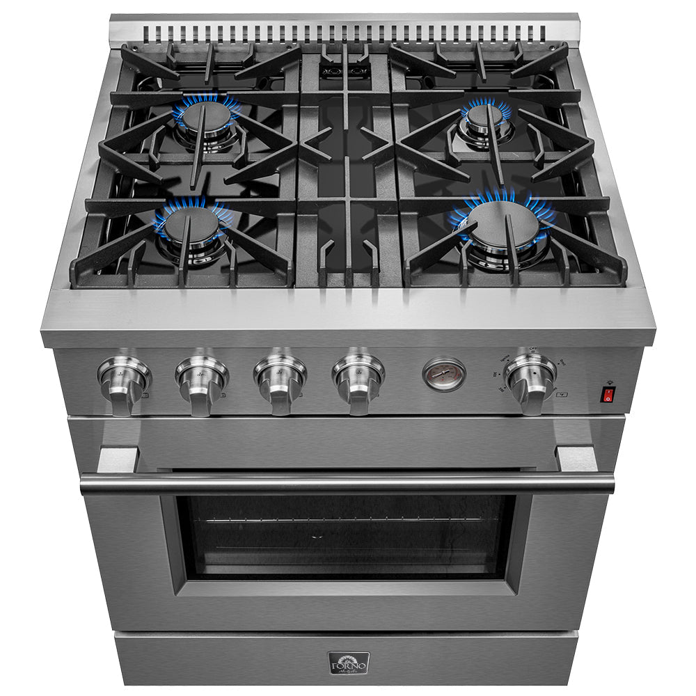 FORNO Marco 30" 4.32 cu.ft. Gas Range with 4 Burners and Built-In Temperature Gauge, FFSGS6277-30