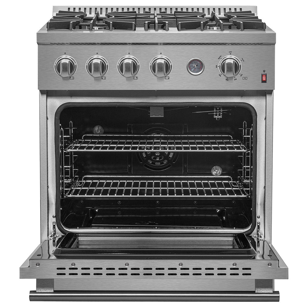 FORNO Marco 30" 4.32 cu.ft. Gas Range with 4 Burners and Built-In Temperature Gauge, FFSGS6277-30