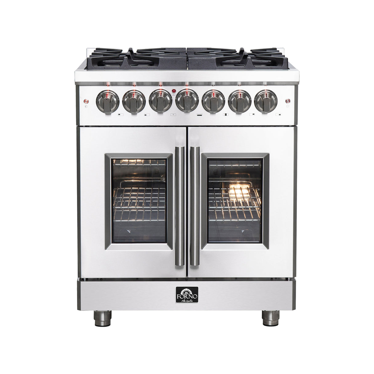 FORNO Massimo 30″ 4.32 cu. ft. Freestanding French Door Dual Fuel Range with 5 Burners, FFSGS6325-30
