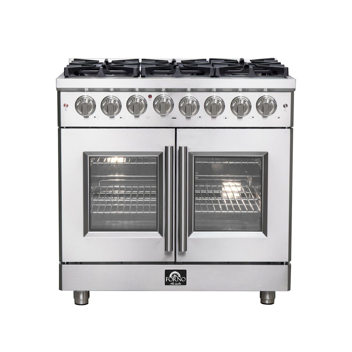 FORNO Massimo 36" 5.36 cu. ft. Freestanding French Door Dual Fuel Range with 6 Burners, FFSGS6325-36