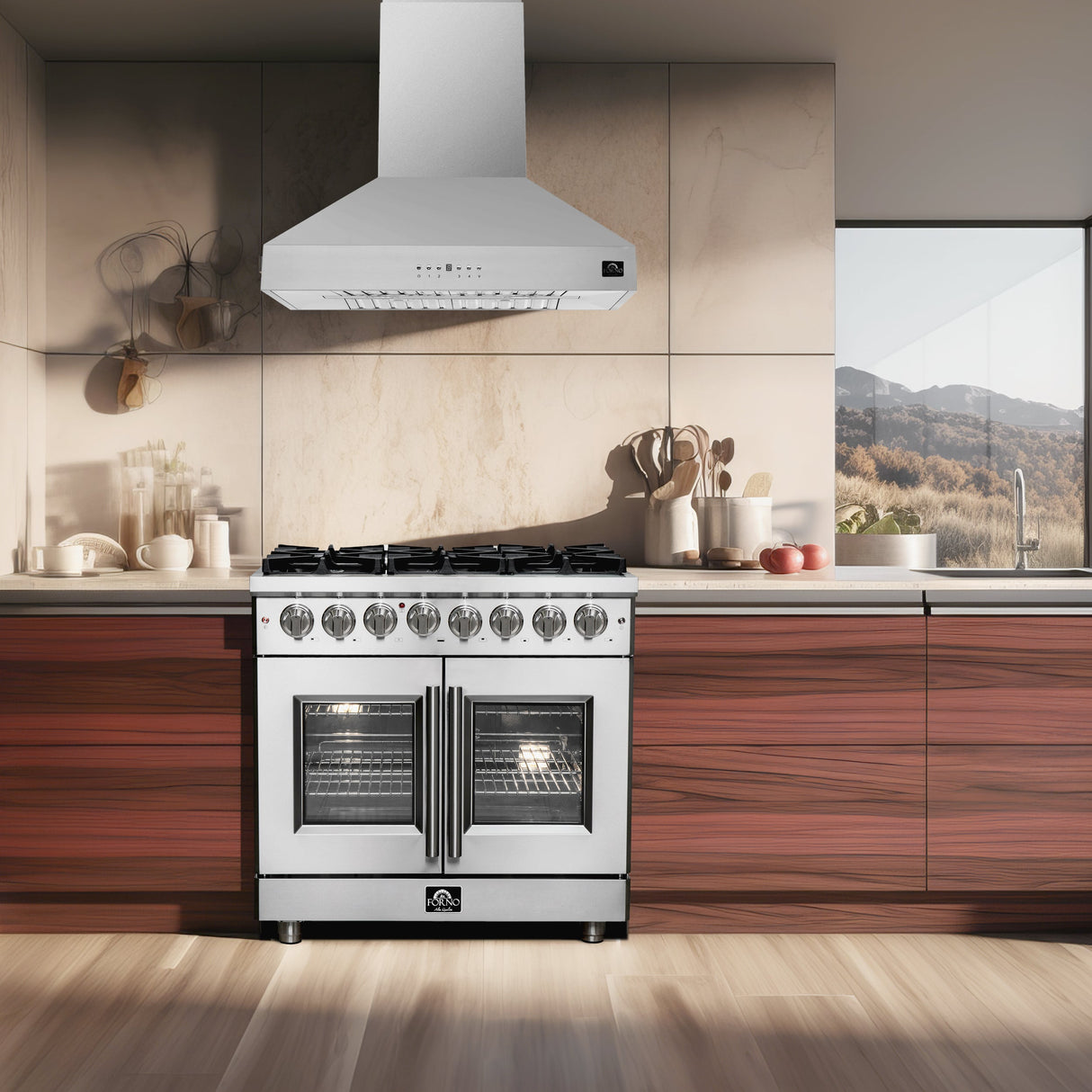 FORNO Massimo 36" 5.36 cu. ft. Freestanding French Door Dual Fuel Range with 6 Burners, FFSGS6325-36