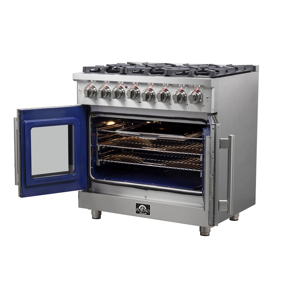 FORNO Massimo 36" 5.36 cu. ft. Freestanding French Door Dual Fuel Range with 6 Burners, FFSGS6325-36