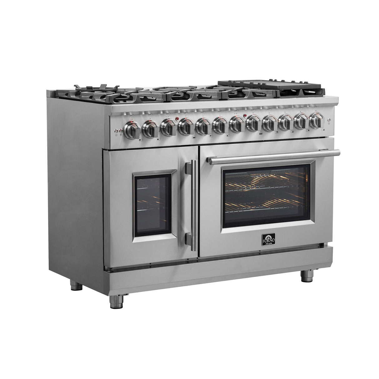 FORNO Massimo 48″ Freestanding French Door Dual Fuel Range with 8 Burners, FFSGS6325-48