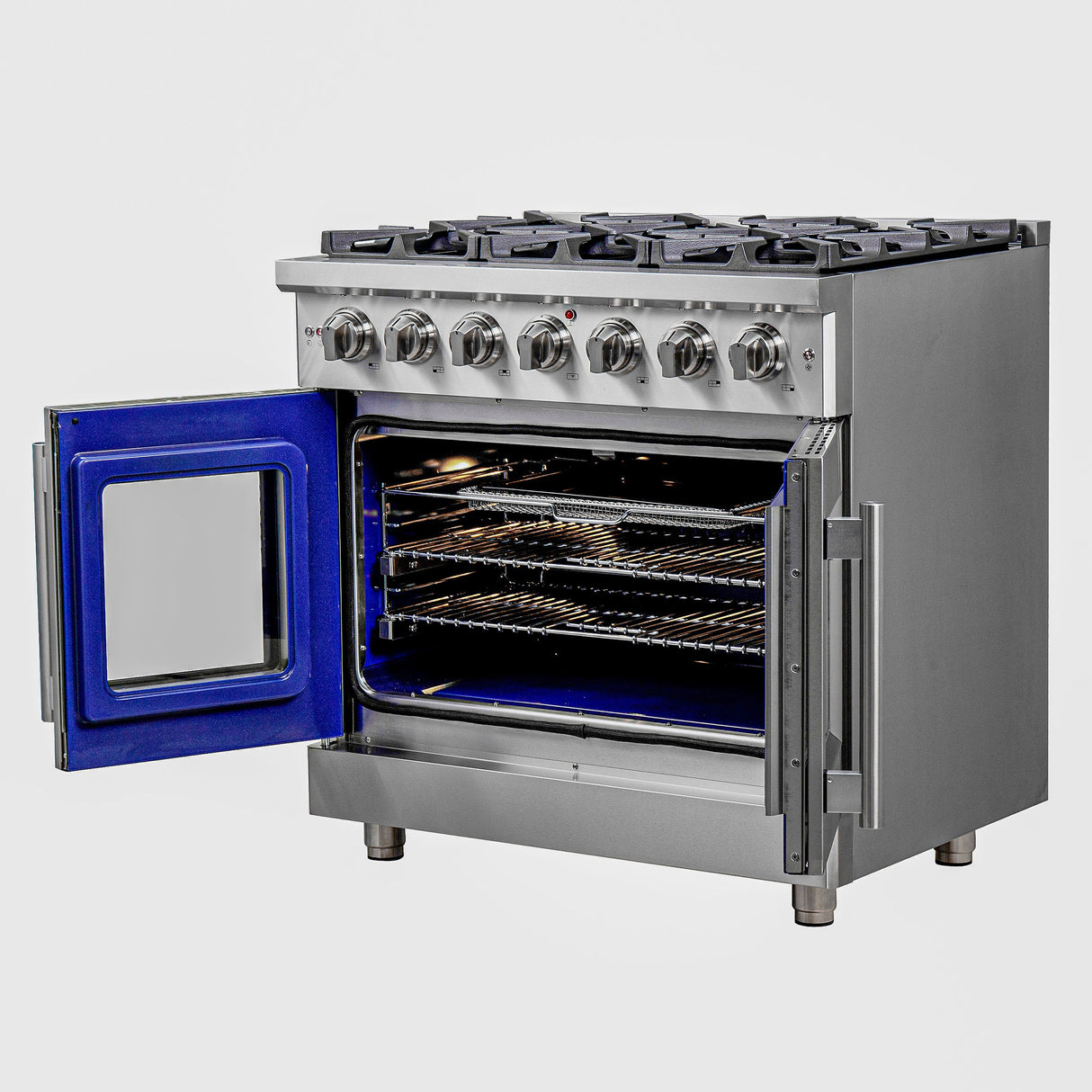 FORNO Massimo 36" 5.36 cu. ft. Freestanding French Door Gas Range with 6 Burners, FFSGS6439-36