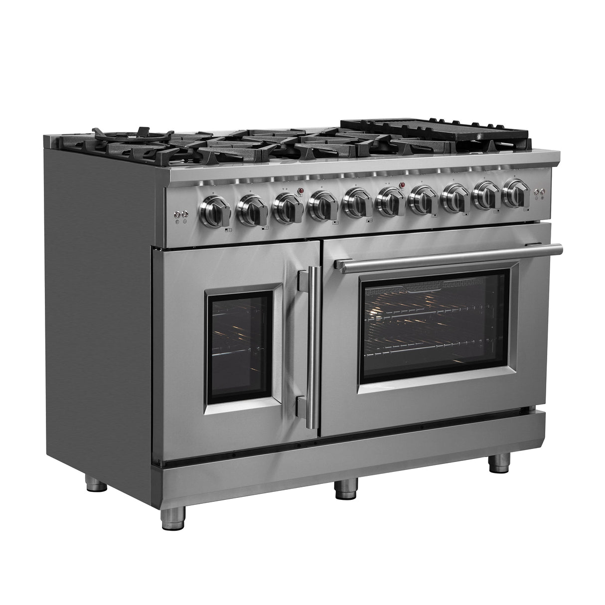 FORNO Massimo 48″ 6.58 cu. ft. Freestanding French Door Gas Range with 8 Burners, FFSGS6439-48