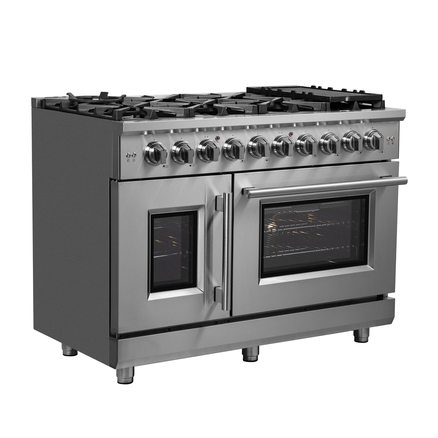 FORNO Massimo 48″ 6.58 cu. ft. Freestanding French Door Gas Range with 8 Burners, FFSGS6439-48