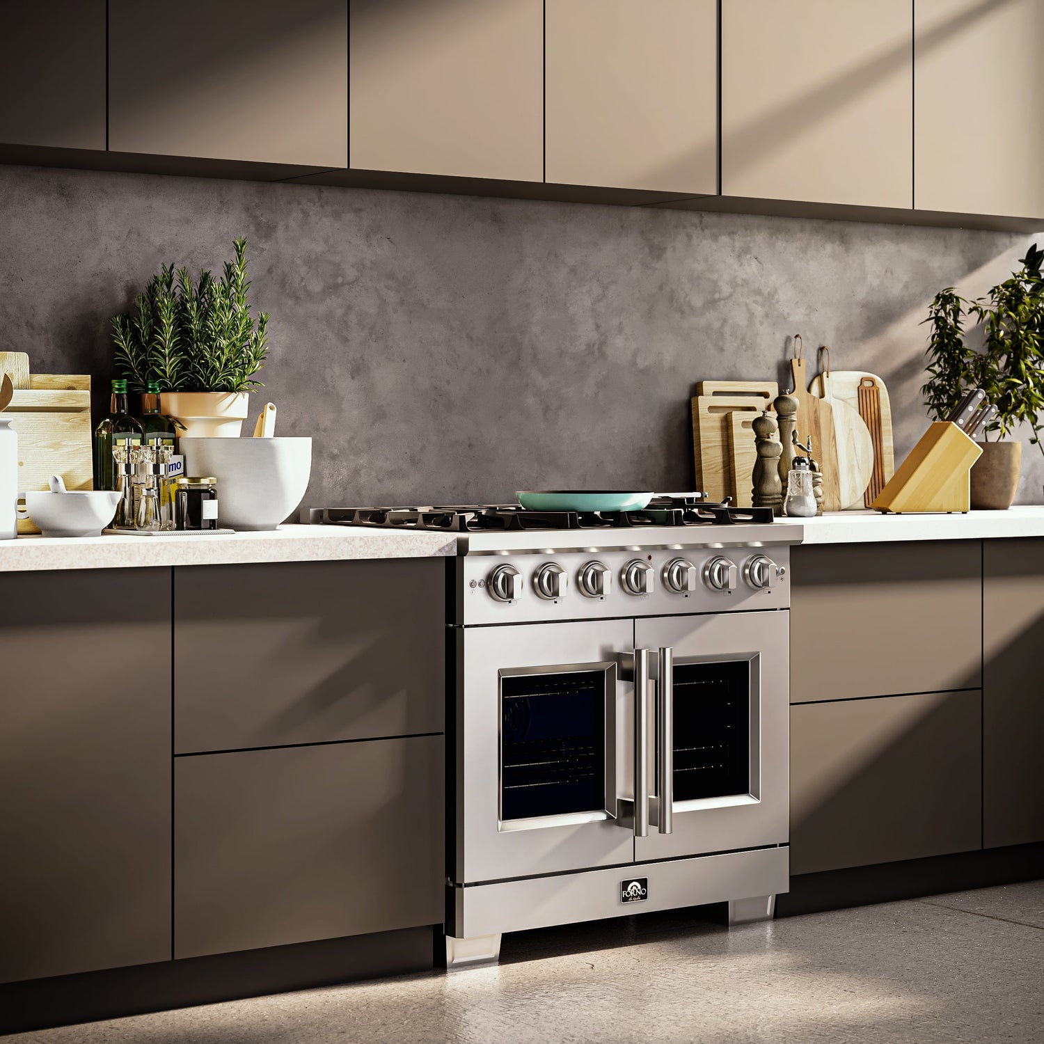 FORNO Capriasca 36" 5.36 cu. ft. Professional Gas Range with French Door and 6 Sealed Burners, FFSGS6460-36