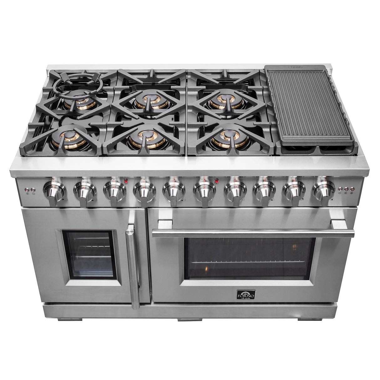 FORNO Capriasca 48" 6.58 cu. ft. Professional Gas Range with French Door and 8 Sealed Burners, FFSGS6460-48