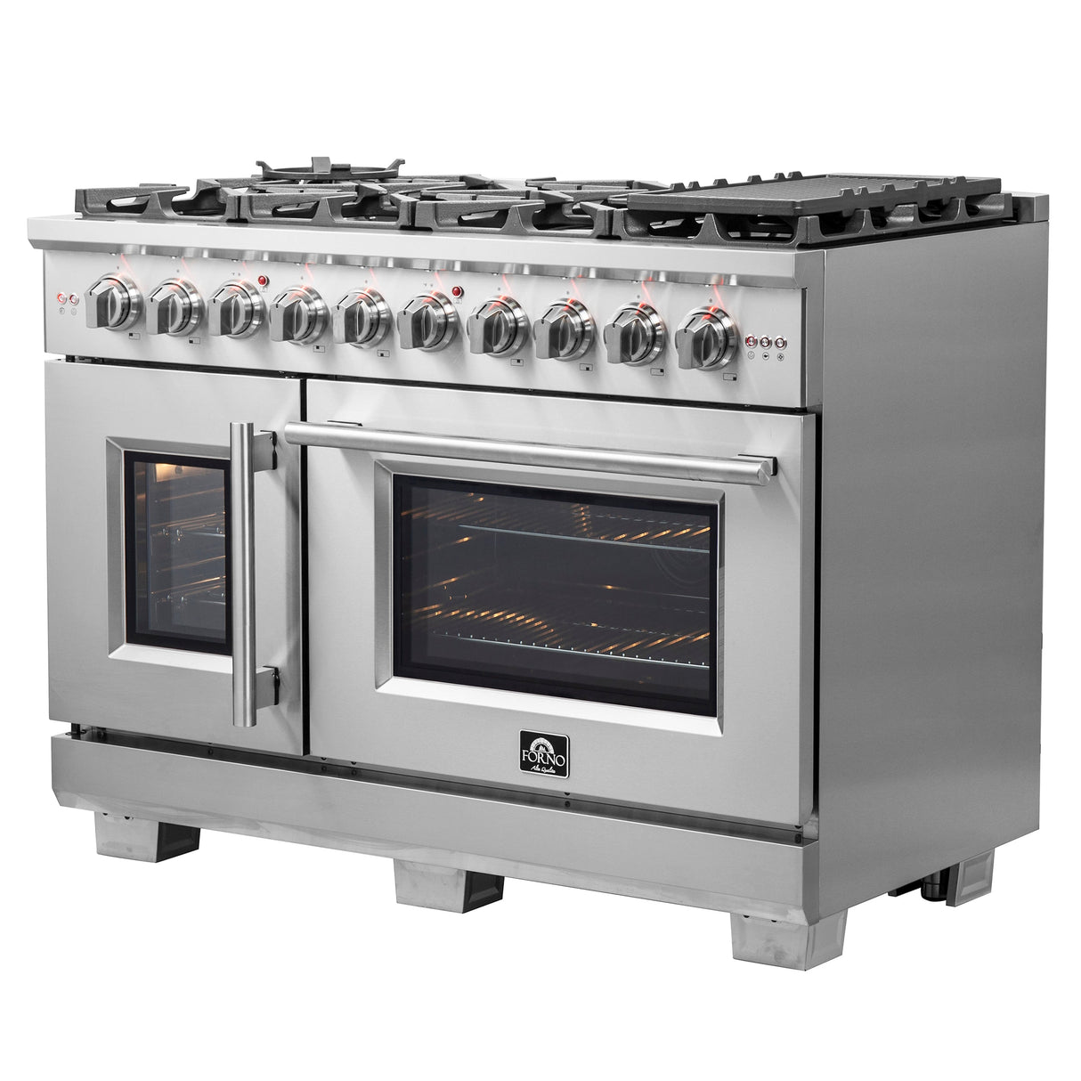 FORNO Capriasca 48" 6.58 cu. ft. Professional Gas Range with French Door and 8 Sealed Burners, FFSGS6460-48