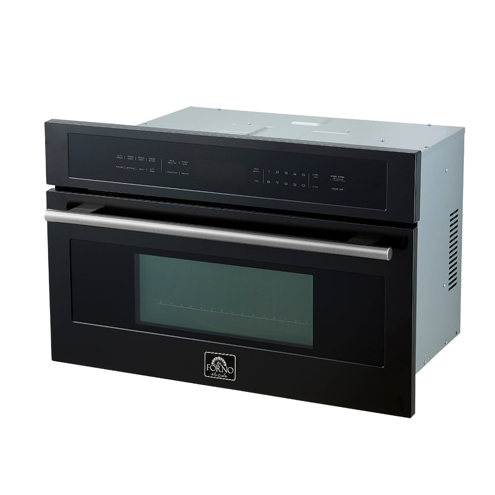 FORNO Espresso Oliena 30" 1.6 cu. ft. Built-In Microwave Oven in Black with Silver Handles, FMWDR3093-30BLK