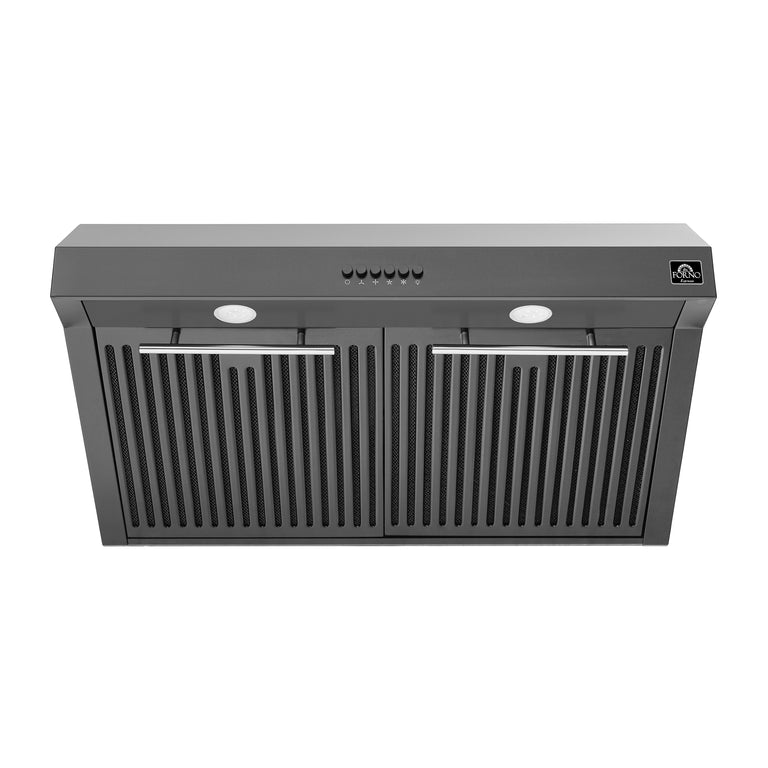 FORNO Espresso Package - 30" Electric Range and Range Hood in Black with Silver Handles, FBDL-002-02US