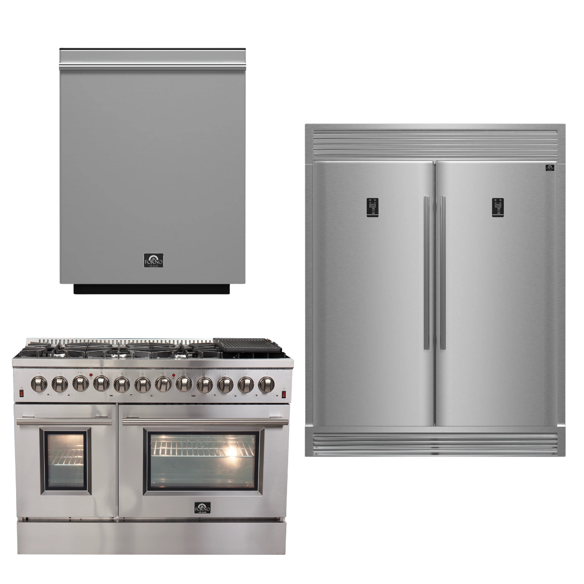 FORNO Appliance Package - 48 Inch Dual Fuel Range, Dishwasher, 60 Inch Refrigerator, AP-FFSGS6156-48-5