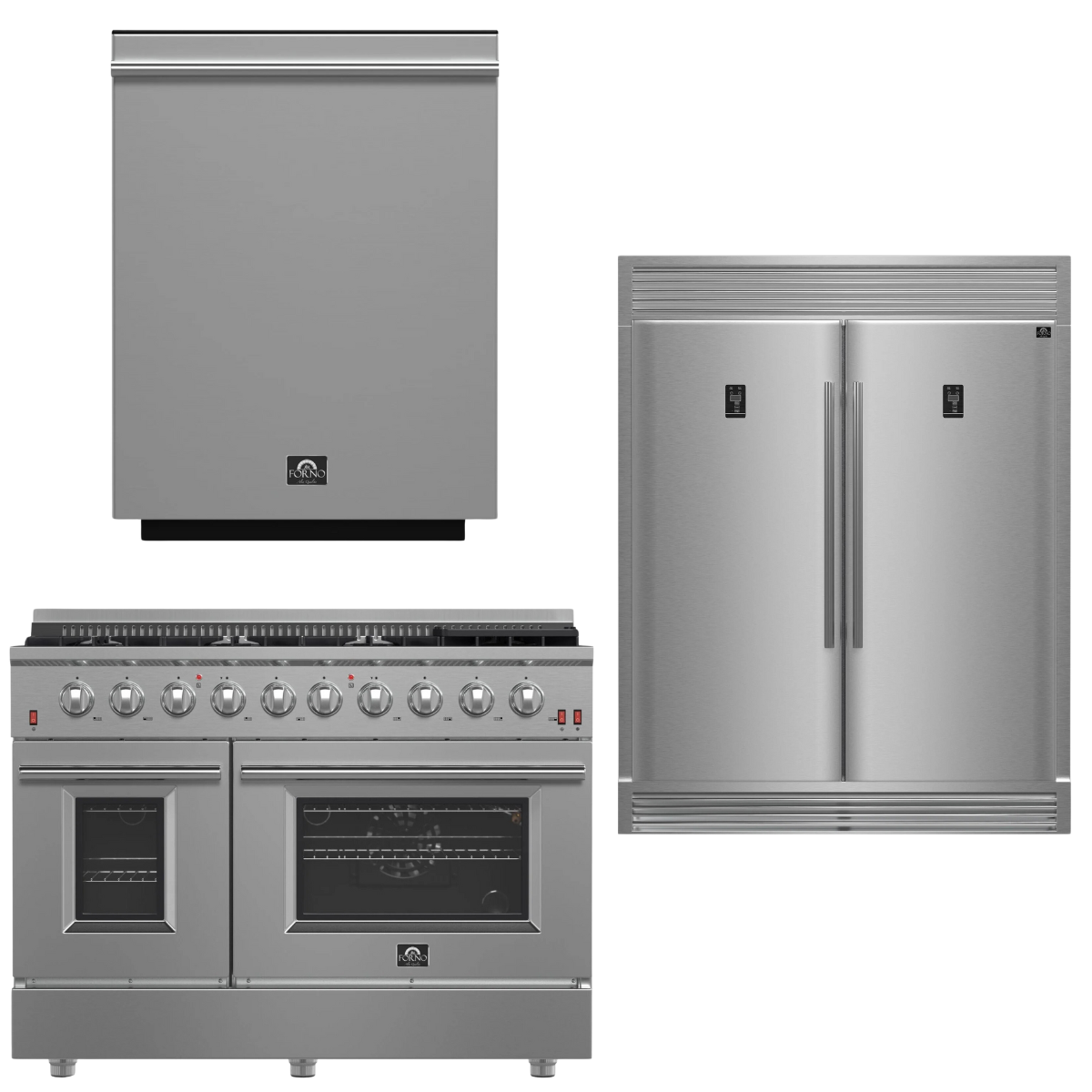 FORNO Appliance Package - 48 Inch Gas Range, Dishwasher, 60 Inch Refrigerator, AP-FFSGS6244-48-5