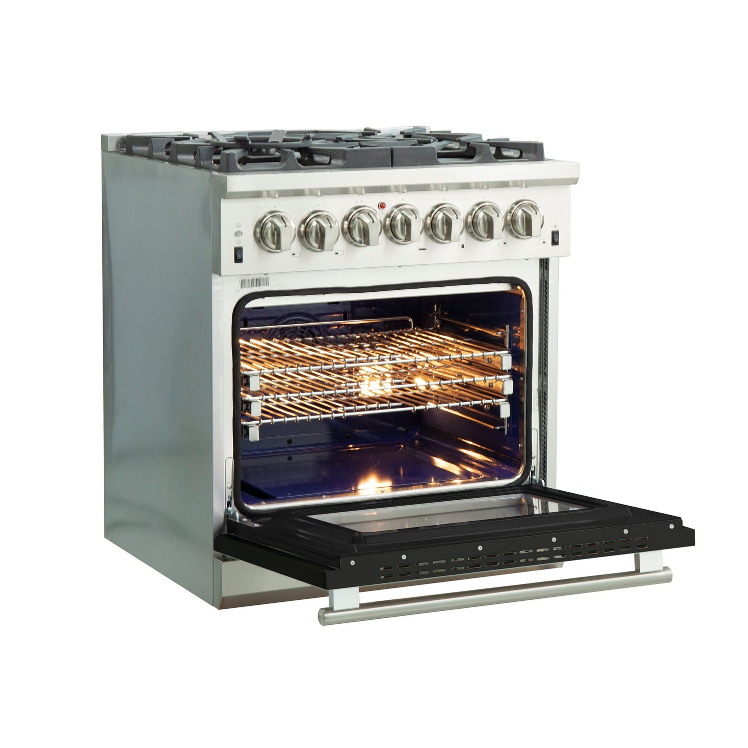 FORNO Capriasca 30" 4.32 cu. ft. Dual Fuel Range with 5 Italian Burners in Black, FFSGS6187-30BLK