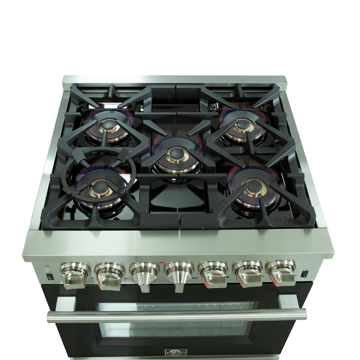 FORNO Capriasca 30" 4.32 cu. ft. Dual Fuel Range with 5 Italian Burners in Black, FFSGS6187-30BLK