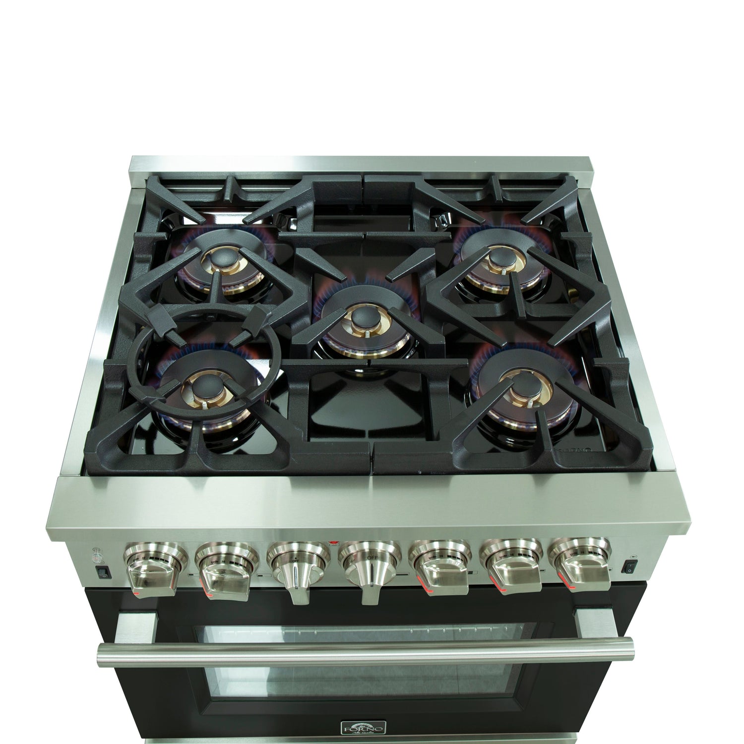 FORNO Capriasca 30" 4.32 cu. ft. Dual Fuel Range with 5 Italian Burners in Black, FFSGS6187-30BLK