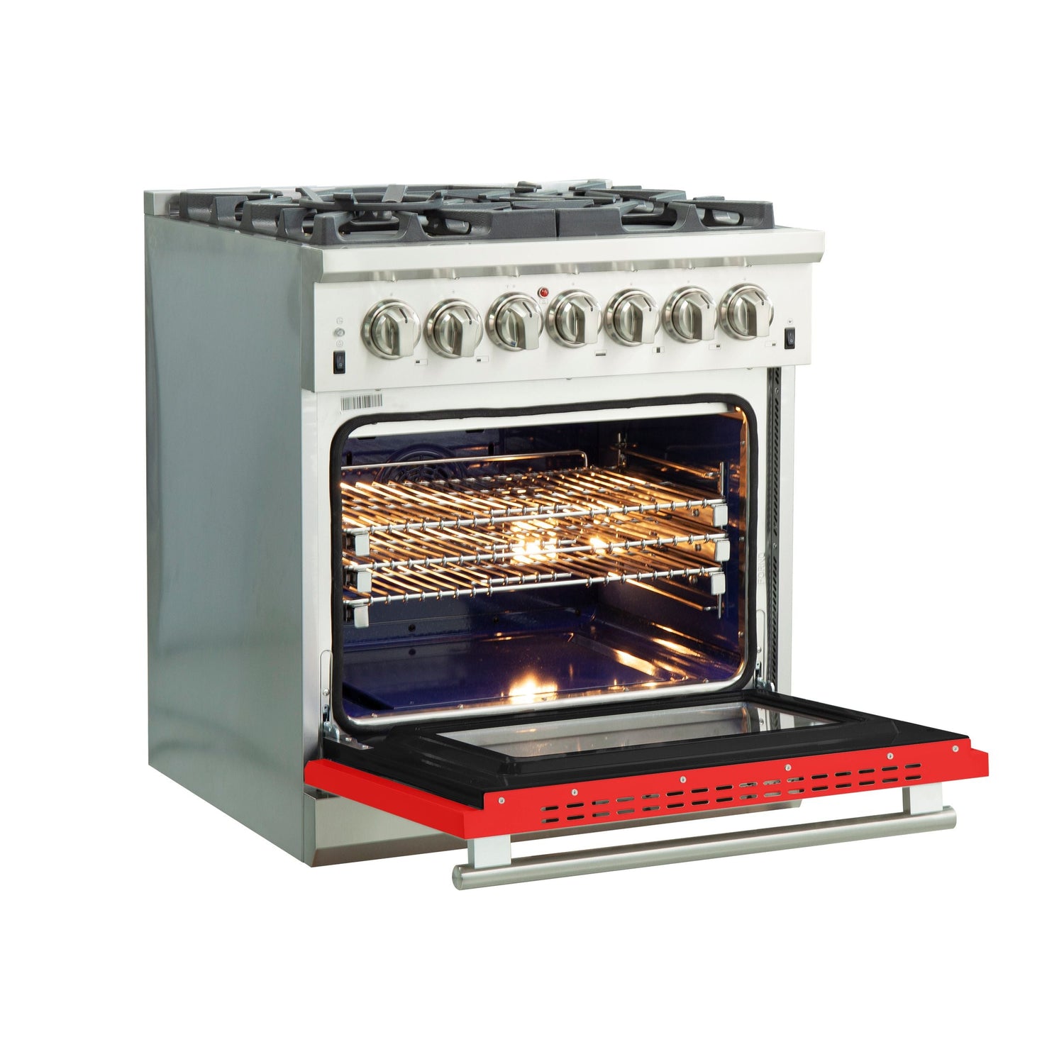 FORNO Capriasca 30" 4.32 cu. ft. Dual Fuel Range with 5 Italian Burners in Red, FFSGS6187-30RED