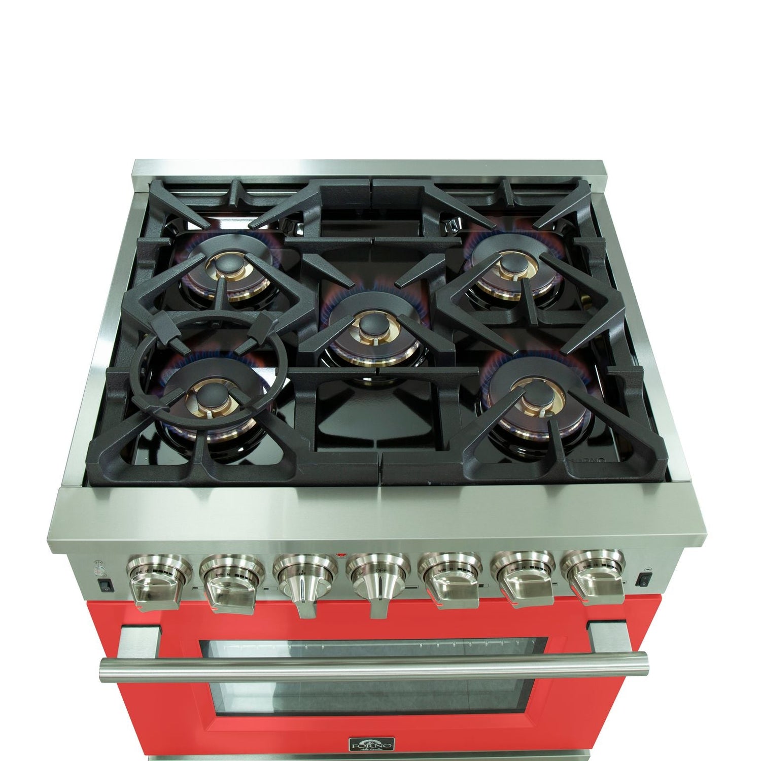 FORNO Capriasca 30" 4.32 cu. ft. Dual Fuel Range with 5 Italian Burners in Red, FFSGS6187-30RED