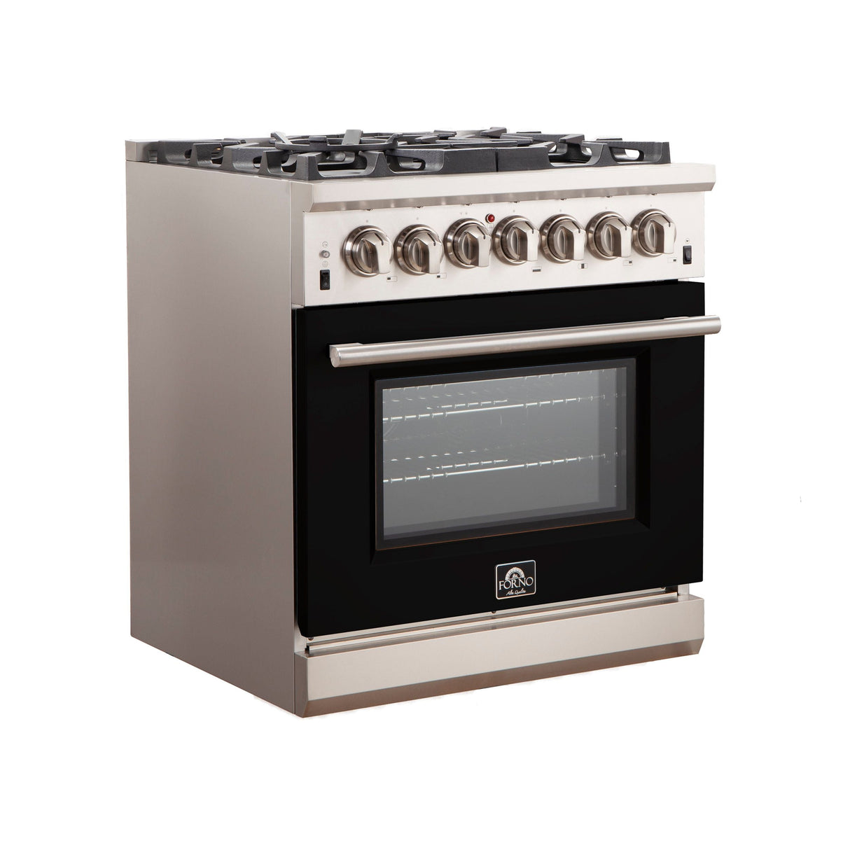 FORNO Capriasca 30″ 4.32 cu. ft. Gas Range with 5 Italian Burners in Black, FFSGS6260-30BLK