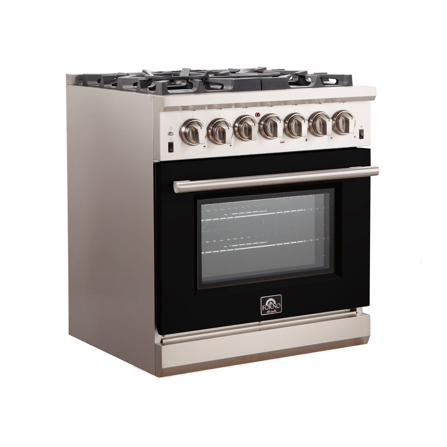 FORNO Capriasca 30″ 4.32 cu. ft. Gas Range with 5 Italian Burners in Black, FFSGS6260-30BLK