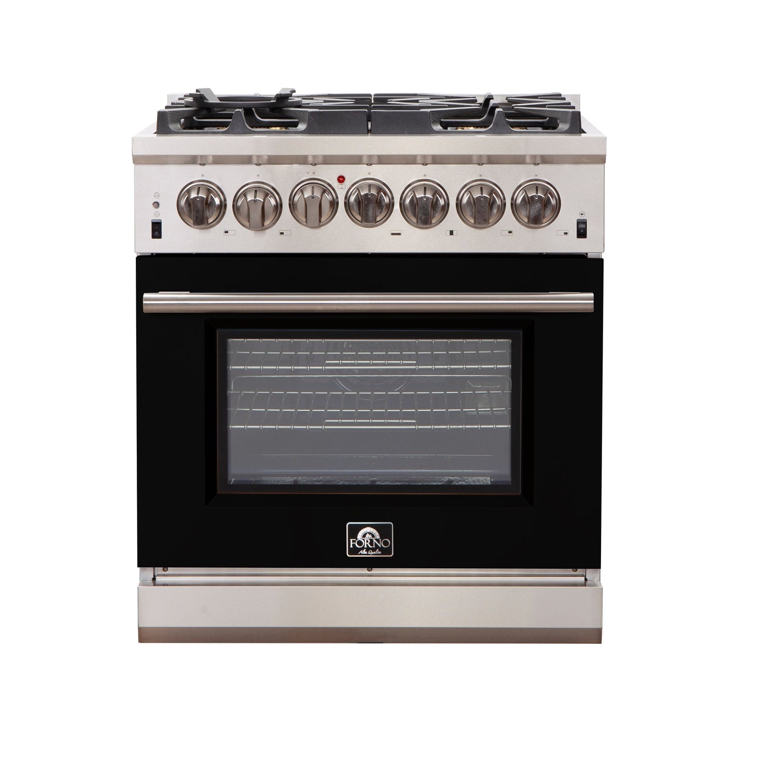 FORNO Capriasca 30″ 4.32 cu. ft. Gas Range with 5 Italian Burners in Black, FFSGS6260-30BLK