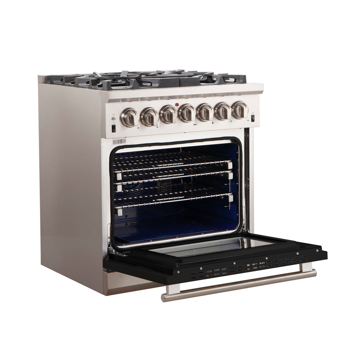 FORNO Capriasca 30″ 4.32 cu. ft. Gas Range with 5 Italian Burners in Black, FFSGS6260-30BLK