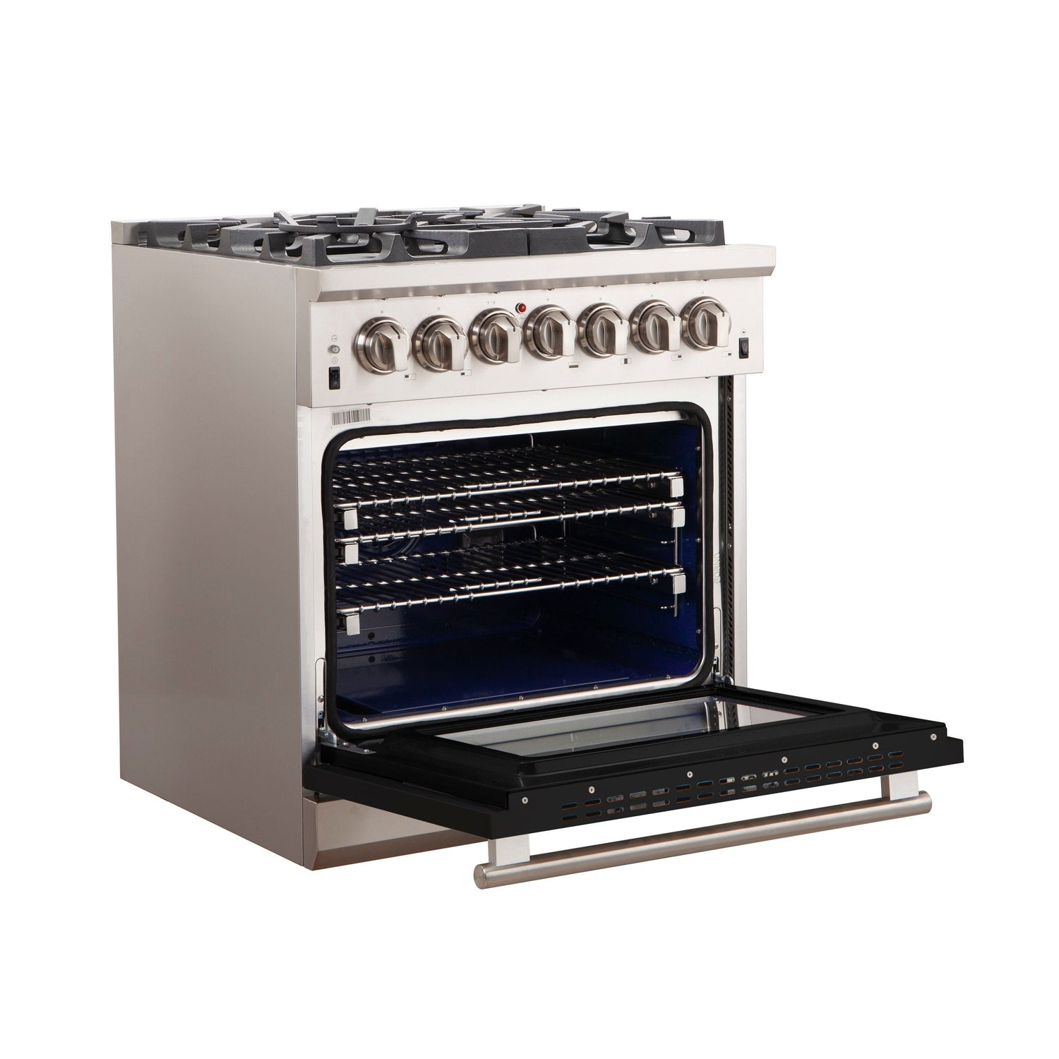 FORNO Capriasca 30″ 4.32 cu. ft. Gas Range with 5 Italian Burners in Black, FFSGS6260-30BLK