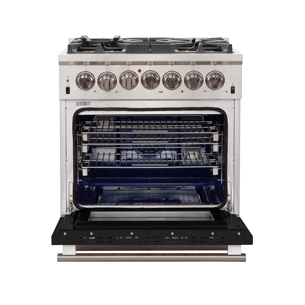 FORNO Capriasca 30″ 4.32 cu. ft. Gas Range with 5 Italian Burners in Black, FFSGS6260-30BLK
