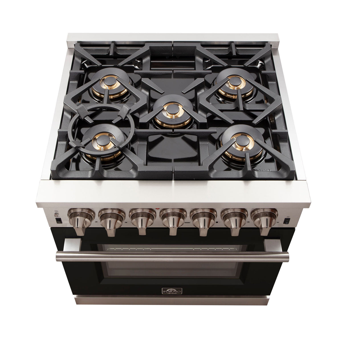 FORNO Capriasca 30″ 4.32 cu. ft. Gas Range with 5 Italian Burners in Black, FFSGS6260-30BLK