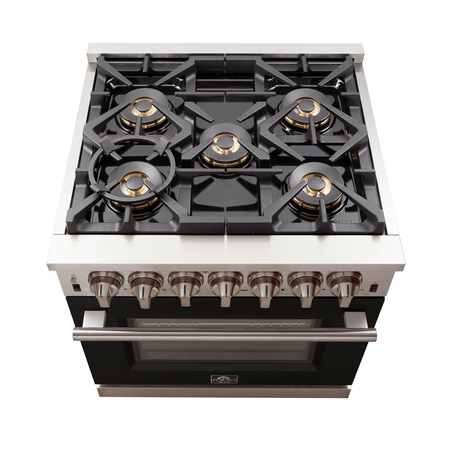 FORNO Capriasca 30″ 4.32 cu. ft. Gas Range with 5 Italian Burners in Black, FFSGS6260-30BLK