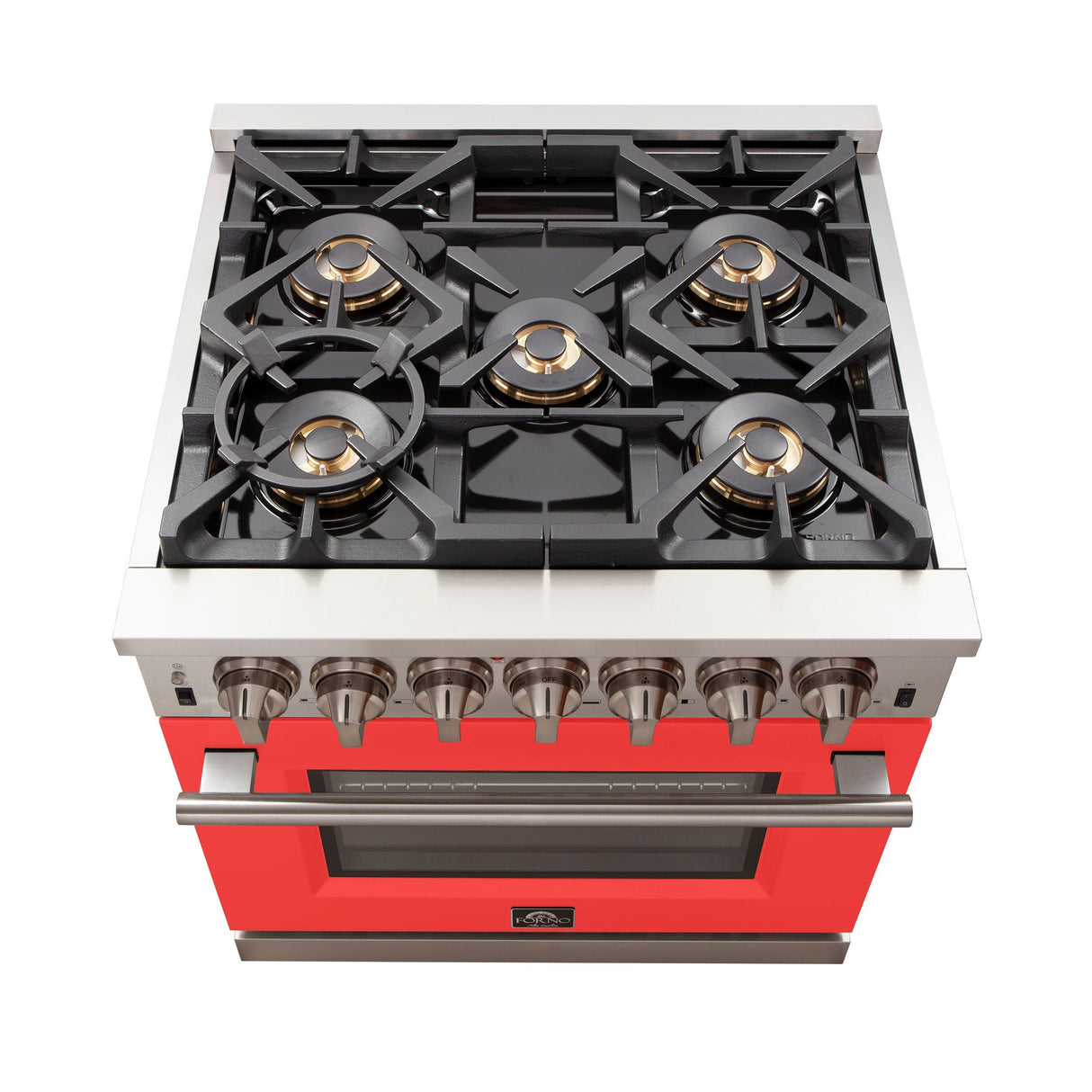 FORNO Capriasca 30″ 4.32 cu. ft. Gas Range with 5 Italian Burners in Red, FFSGS6260-30RED